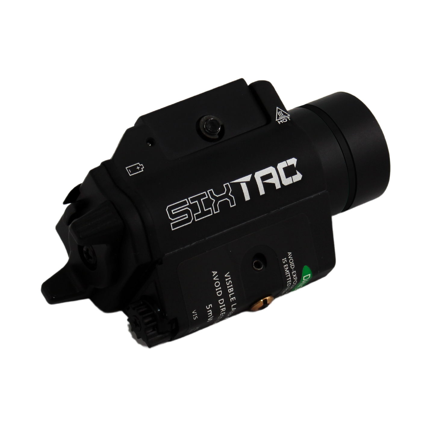 SIXTAC | 1000 Lumens Tactical Gun Light Flashlight with Strobe and Laser - Water-Resistant Weapons Torch, Adjustable Green Laser, Fast Latch onto Most Pistols